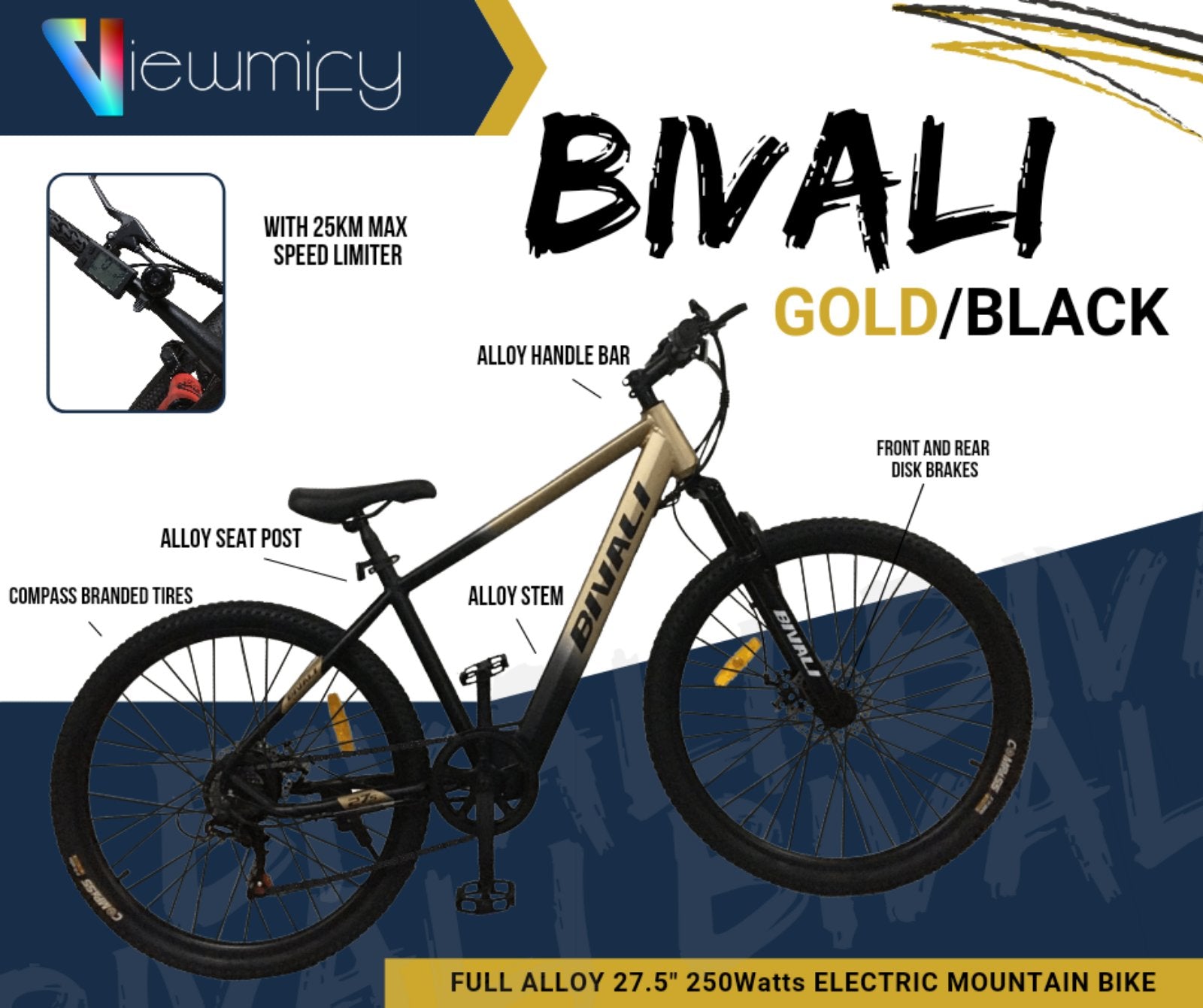 BIVALI Full Alloy 27.5 250Watts Electric Mountain Bike